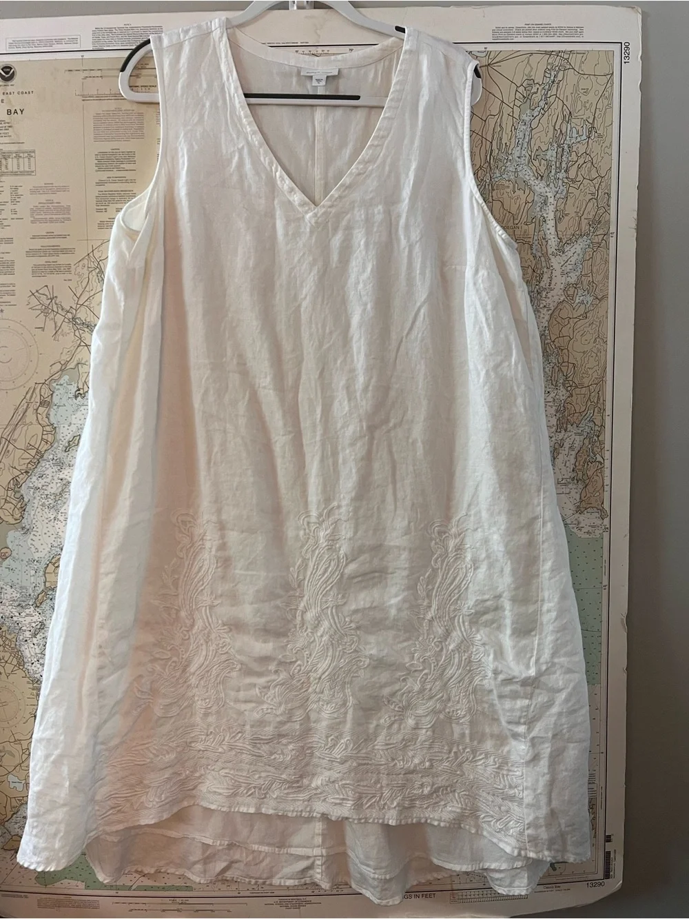 Pure Jill Elements White Linen Embroidered Sleeveless Dress XL Boho Cottagecore - Picture 1 of 12